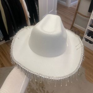 Bridal white cowboy hat with dangling gems